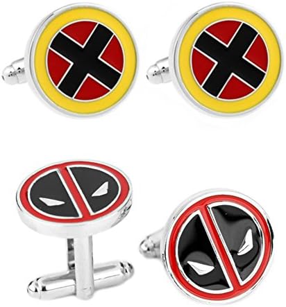 Outlander Gear Marvel Comics 2 Pairs X-MEN &amp; Deadpool Superhero 2018 Movie Mens Boys Cufflinks