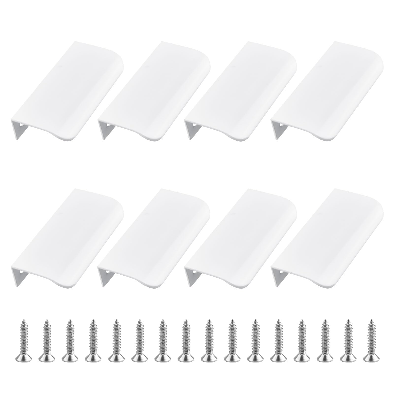 UFURMATE Back Mount Finger Edge Pull, 8Pcs Bright White Aluminum Alloy Hidden Handles Curved Edges Concealed Finger Pull Handles Invisible Tab Pulls for Drawer, Cabinet (80mm)