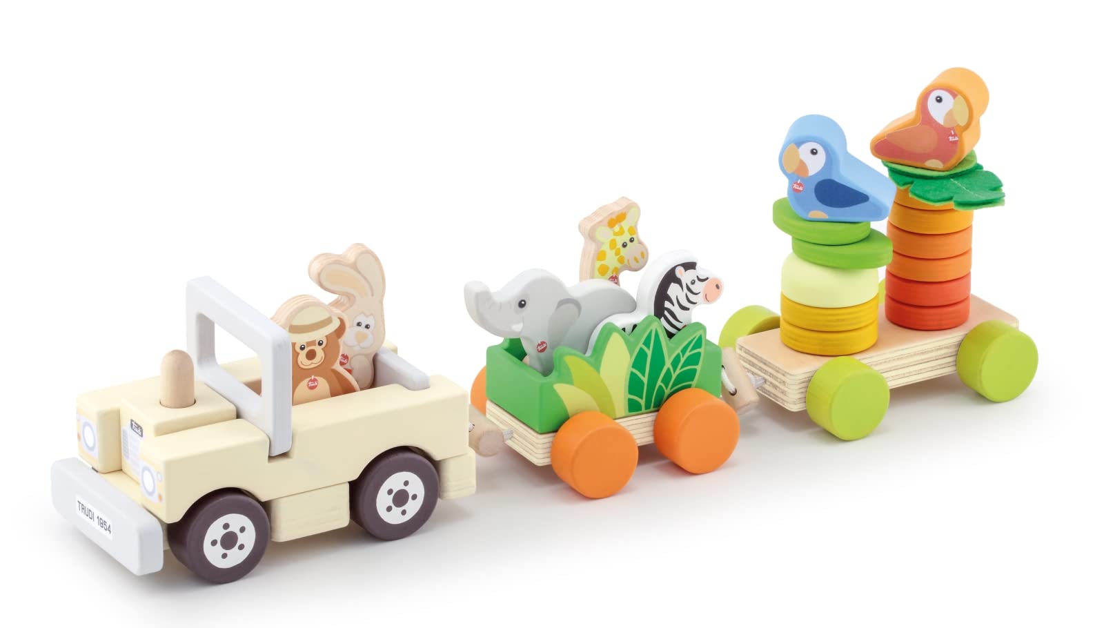 Sevi Safari Train (29 pcs) - Wooden Toys for Children from One Year Onwards, Handcrafted and Non-Toxic, Stimulates Development, for Newborns and Toddlers, 43x16x12 cm