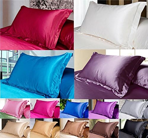 Household Space 2-Piece Satin Silky Pillow Shams Pillow Cover Royal Opulence Mulberry Silk Pillowcase Wine Red