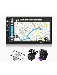 Carthree Doble Din Estéreo para auto Pantalla táctil para radio de 7 pulgadas con GPS Navegador de video Reproductor de manos libres Cámara de respaldo Alta sensibilidad Radio Estéreo para automóvil Bluetooth