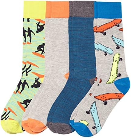 Basic/Outfitters Mens 4 Pack Novelty Dress Socks (Surfer/Skater)