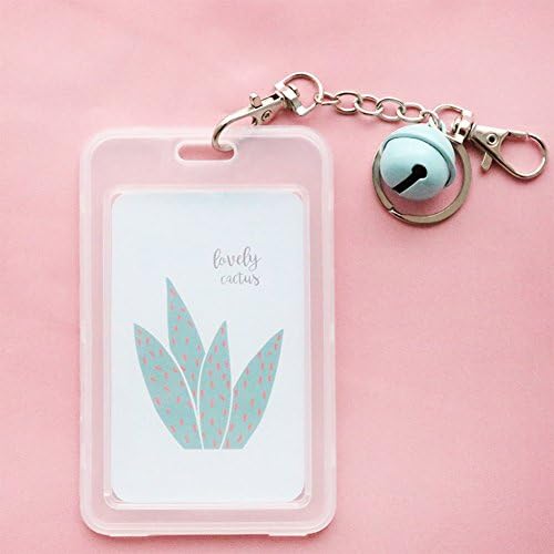 Cartoon Transparent Plastic Card Holder Keyring Sleeve Set Bus Card Case Bag with Bell Chain