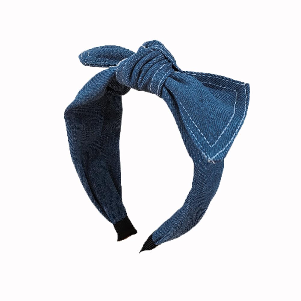 Blue Denim Headbands Bowknot Hair Hoop Non-Slip Wide Top Knot Head Band Fashion Hairbands Womens Hair Accessories
