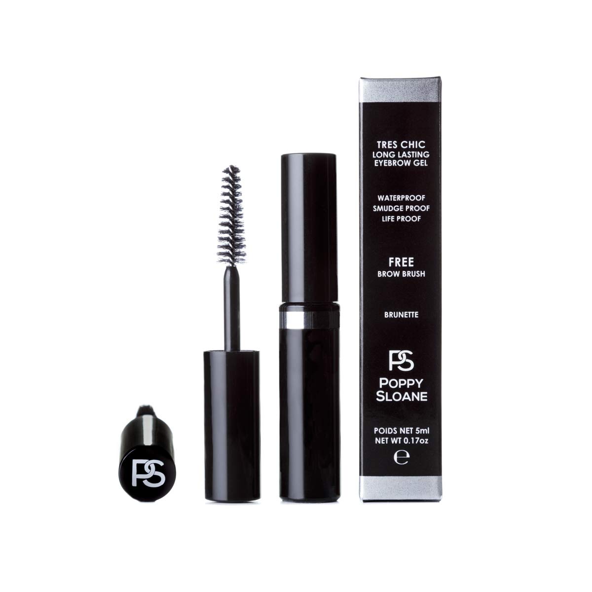 Poppy Sloane Tres Chic Eyebrow Gel - Vegan, Long-Lasting, Waterproof, Smudge-Proof Brow Tint for Women - Brown Tinted Eyebrow Makeup with a Double-Ended Spoolie Brush - UK Made - Brunette