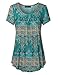 Vinmatto Women's Scoop Neck Pleated Blouse Top Tunic Shirt(XL,Multi Green Blue)