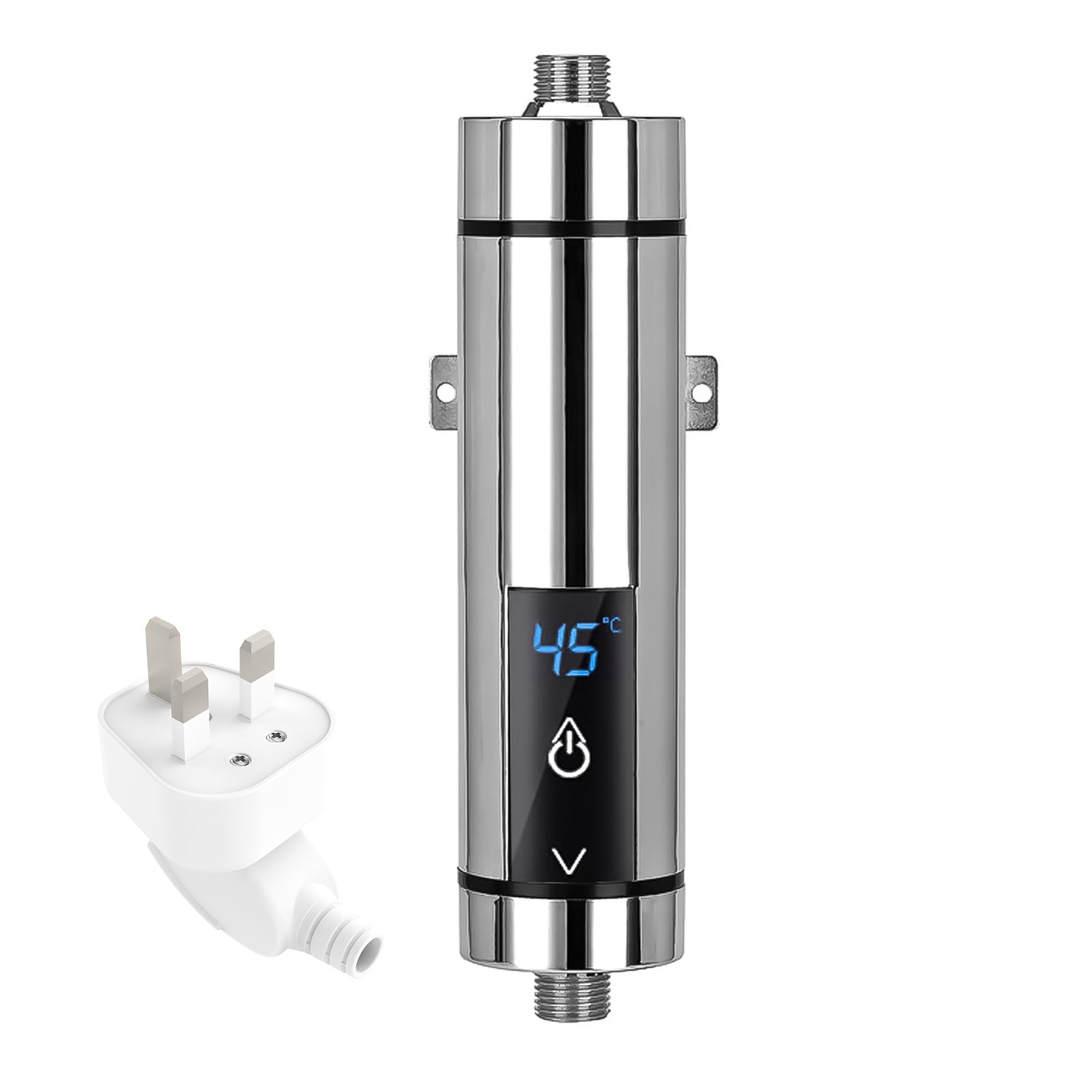 Btstil Instant Electric Water Heater, 3500W Mini Electric Water Heater, Intelligent Instantaneous Water Heater Heater with Temperature Display for Bathroom Kitchen, UK Plug (Silver)