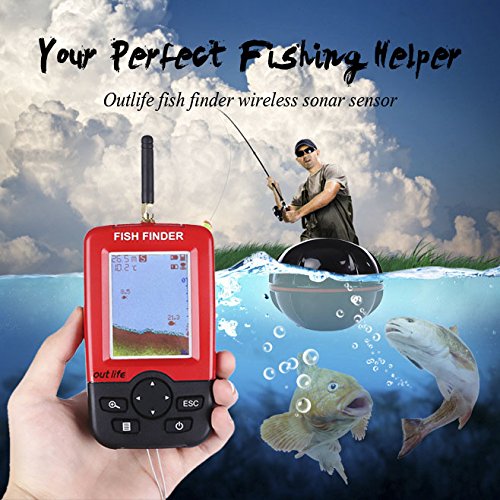 OUTLIFE-Fish-Finder-Wireless-Sonar-Sensor-and-Handheld-LCD-Display-Monitor-with-Depth-Water-Temperature-Fish-Size-Location-for-Small-Boats-Ice-Lake-Sea-Night-Fishing