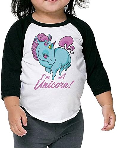 Kid's I Am A Unicorn 3/4 Raglan Sleeves Baseball Tee Shirt Jersey For Boys And Girls Age Of 2 - 6 Years Old Black 3 Toddler