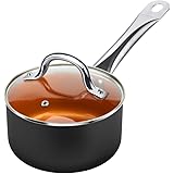 SHINEURI 1.5 qt. Copper Nonstick Saucepan, Ceramic Mini Saute Pan with Lid - for Induction, Gas, Electric & Stovetops , Perfe