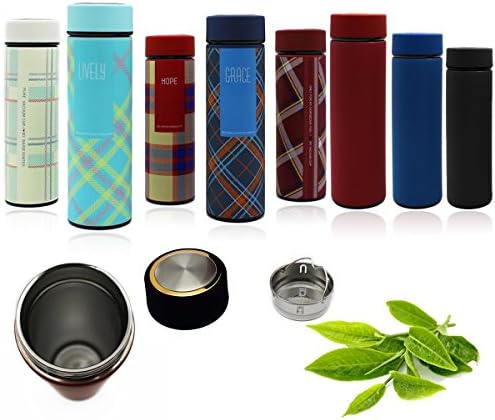 Premium Insulated Travel Water Bottle with Amazing Silk Like Matte Finish - Stainless Steel Coffee Thermos Mug and Loose Leaf Tea Infuser - Double Wall Vacuum Insulator Wide Mouth Tumbler 480ml (16oz)