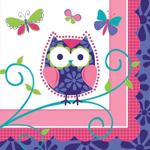 16-count paper beverage napkins, owl pal
