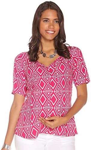 Due Maternity Macy Pregnancy And Beyond Button Front Top - Magenta/White - X-Small