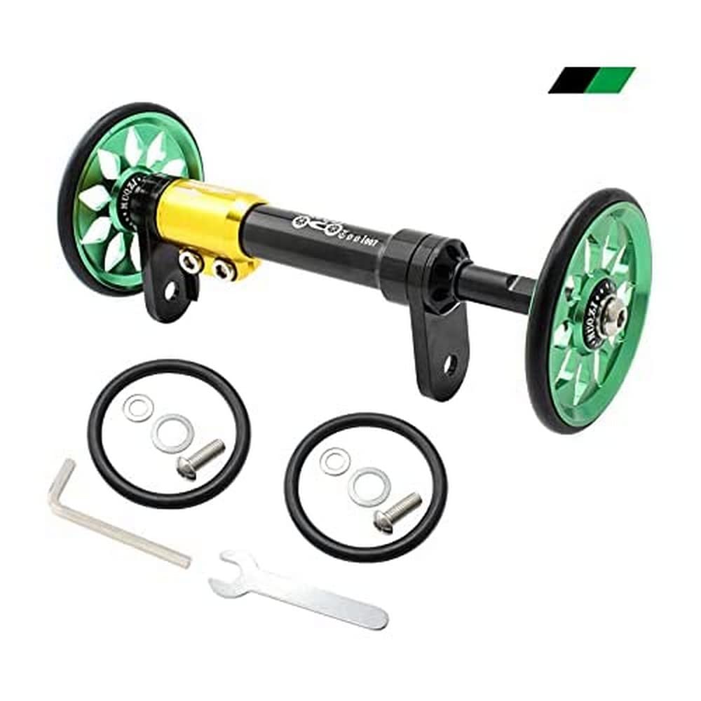 Wheel Extender for BROMPTON Eazy Wheels Extension Rod BLACK / GREEN (Extender + 2 easy wheels)