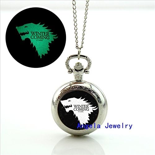 Pretty Lee Fashion Game of Thrones Pocket Watch Necklace Glow in The Dark Pendant Photo Locket Necklace