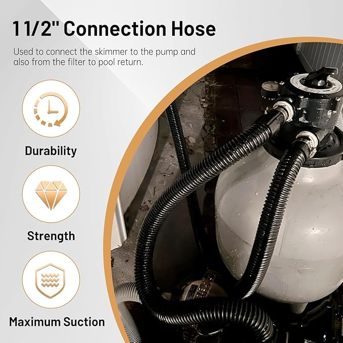 Condition photo showing New/Like New for 1-1/2" 3ft pool pump filter connection hose kit, above ground replacement vacuum hose for pools skim