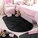 YJ.GWL Oval Bedside Rugs for Bedroom, Fluffy Black Rugs for Living Room, Aesthetic Dorm Apartment Rug Decor, Nursery Kids Room Fuzzy Cute Carpet, 2.6' X 5.3' Black