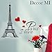 Decor MI Eiffel Tower I Love Paris Waterproof Removable Wall Decal Stickers for Living Room Bedroom Bathroom Kitchen Office Background Wall Art Wallpaper 15x9 inch