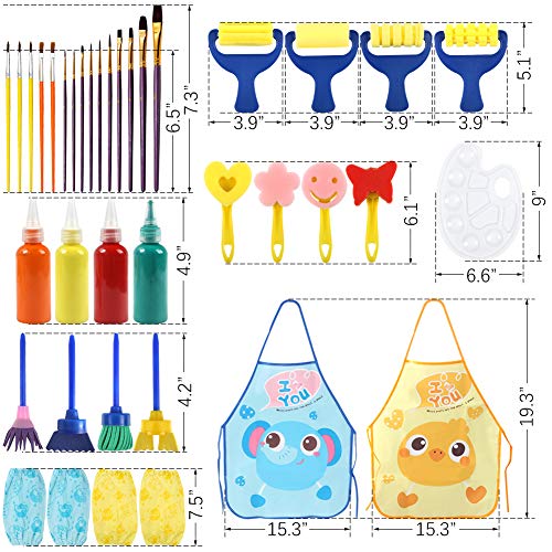 BigOtters Painting Tool Kits, 34PCS Kids Washable Paint Brushes Set Finger Paints Sponges Supply for School Prizes Art Party Gift