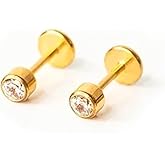 Blush Ink Cubic Zirconia Diamond Stud Earrings for Women | Hypoallergenic Earrings for Women with Flat Back, No-Poke Design | Non-Tarnish, Implant-Grade Titanium | Round Cut CZ Studs Earrings