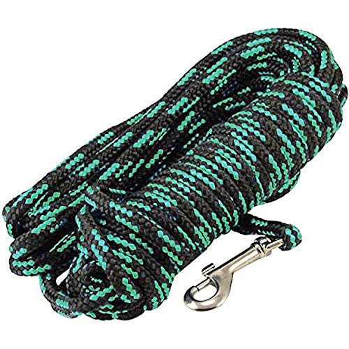 Braided Nylon Rope Tracking Dog Leash, Black with Green 15-Feet/30-Feet/45-Feet/60-Feet Training Lead for Small and Medium Dogs (60ft, Medium - Diam 3/8" (8mm))
