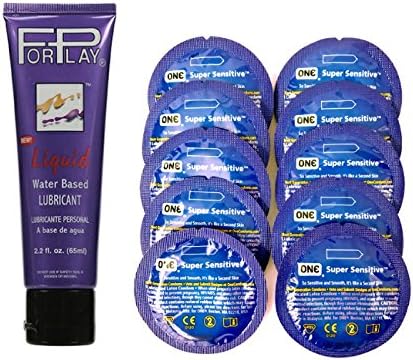 Long Lasting Water-based Personal Lubricant 2.2 Oz ForPlay Liquid with Free One Condom Super Sensitive Condoms 10 Pack Bulk