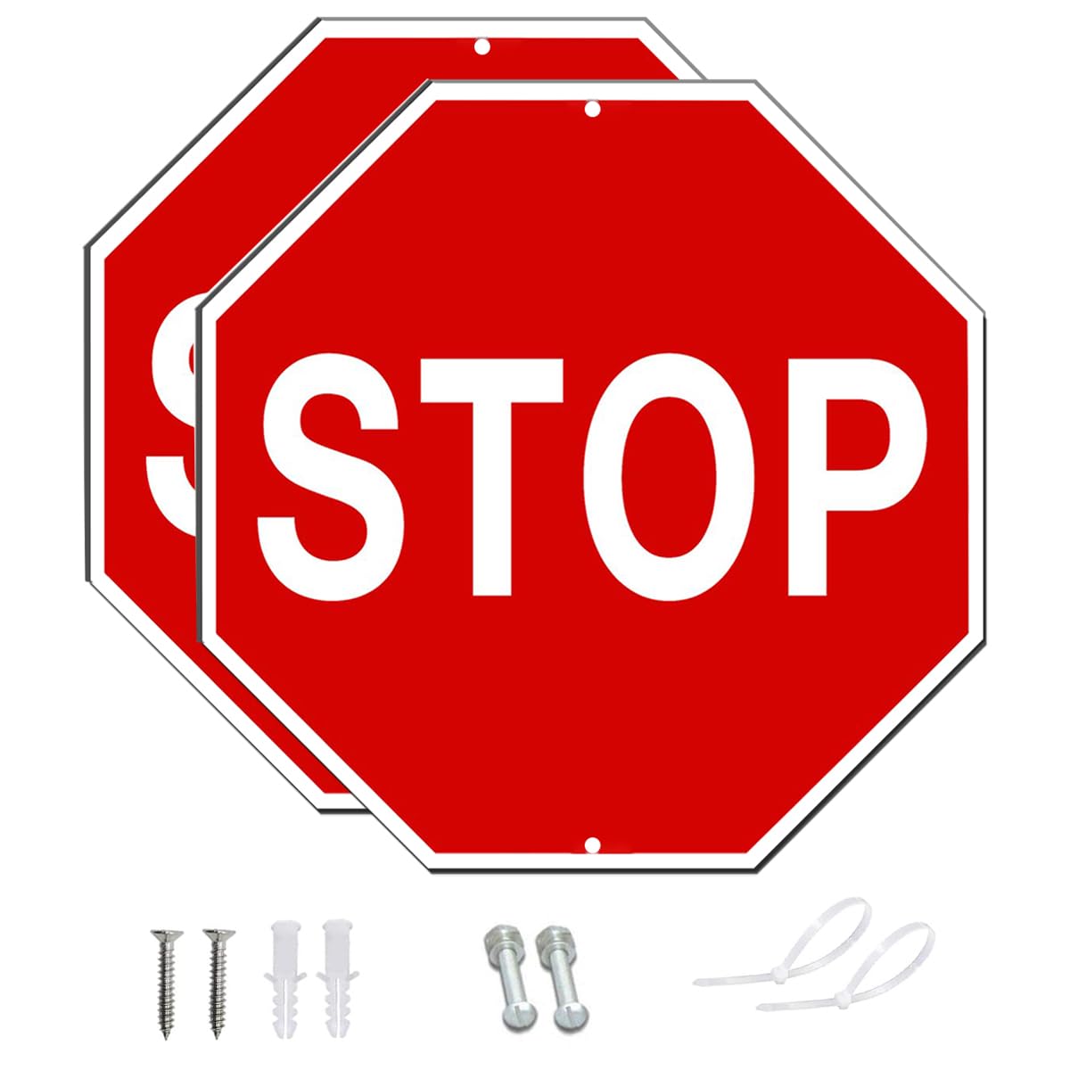 AlfaView 2 Pack Stop Sign, Street Traffic Warning Reflective Signs, Octagon 12 x 12 Inches 40 Mil Thick Rust Free Aluminum, UV Protected and Weather Resistant,Waterproof, Easy to Mount for Outdoor Use