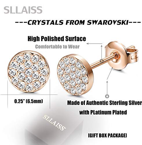 Sllaiss Mini Disc Pave Stud Earrings for Women Girls Made with Swarovski Crystals Minimalist Earrings With Gift Box Rose-gold