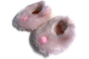 DORI'S DOLL BOUTIQUE Light Pink Fuzzy Slippers with Pompoms Shoes for 15 inch Dolls