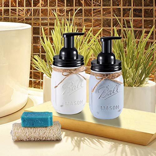 Mason Jar Foaming Soap Dispenser - with 16 Ounce Painted Ball Mason Jar for Bathroom Vanities,Kitchen Sink,Countertops - Made from Rust Proof Stainless Steel Lid and BPA Free Pump / White,2-Pack