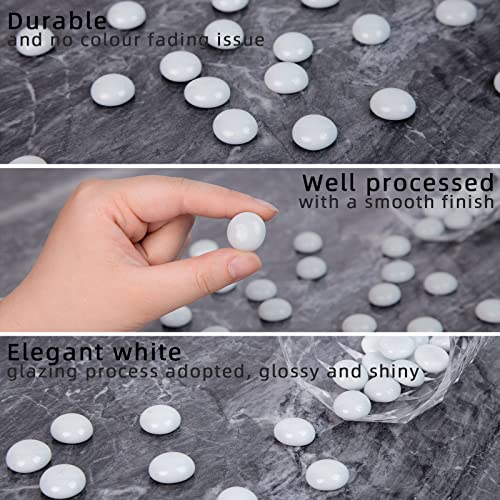 VGOODALL White Glass Pebbles, 120 Approx.0.42 KG Flat Stone Beads Marble Glazed White for Vase Filler Decorative Aquarium Flowerpot Table Garden Decoration