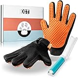 KCT Pet Care Grooming Gloves - Washable Travel Sized Lint Roller Included - Gentle de-Shedding Brush for Dogs and Cats - 260 BPA Free & Non Toxic Silicone Tips Per Glove