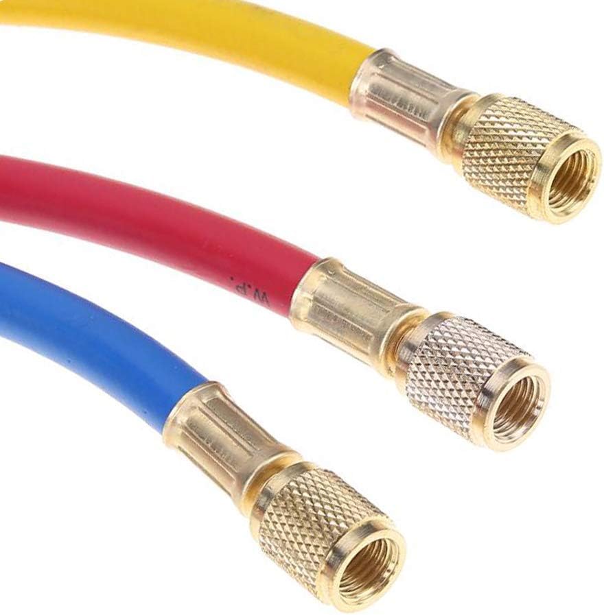 LIYYOO Refrigerant Charging Hose with Ball Valve Apply to R134A R12 R22 R502 R404 Refrigerant Air Conditioning Manifold Gauge 1/4" Thread Hose Set 60" Red/Yellow/Blue (Pack of 3): Automotive