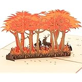 3D Pop Up Greeting Card - Wandering Deer In Oil-Paint-Colored Forrest of Fall - Thank You Cards, 3D Pop Up Card, Condolence Card bulk, Sympathy Card bulk