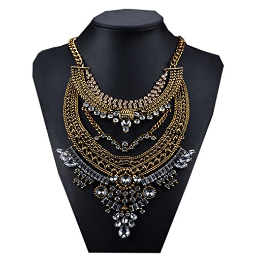 Santfe vintage silver gold long boho statement necklace…