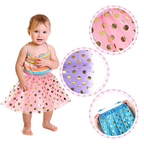 Koogel 4 PCS Tutu for 2 to 5 Years Old Girls, 3-Layer Dress Up Tutu Polka Dot Assorted Colors Tutu Skirts Ballet Skirts for Dress Up Game Birthday Party Halloween Costume