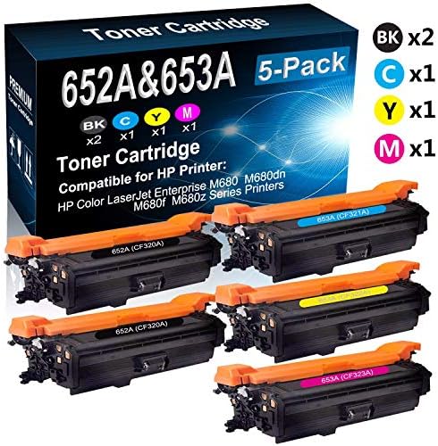 5-Pack (2BK+C+Y+M) Compatible Color Laserjet Enterprise M680 M680dn M680f M680z Printer Toner Cartridge (High Capacity) Replacement for HP 652A 653A (CF320A CF321A CF322A CF323A) Printer Cartridge