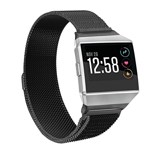 Rambly Replacement Milanese Stainless Steel Watch Band Strap For Fitbit Ionic (Large, Black)