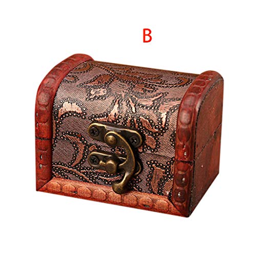 Wffo Cute,Solid and Creative Jewelry Box Vintage Wood Handmade Box with Mini Metal Lock for Storing Jewelry Treasure Pearl (B)