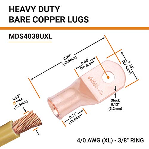 SELTERM 5pcs 4/0 AWG (XL) 3/8" Stud Copper Wire