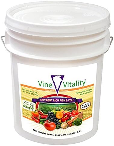 Vine Vitality Nutrient Rich Fish & Kelp Liquid Fertilizer Concentrate - OMRI Listed, 5 Gallon