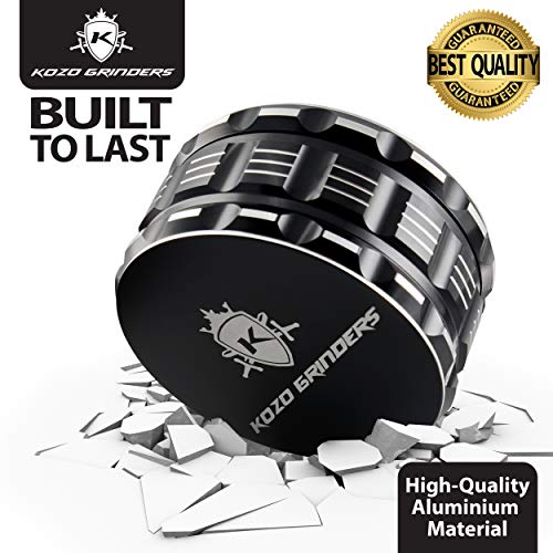Kozo Best Herb Grinder [Upgraded Version]. Large 4 Piece, 4" Black