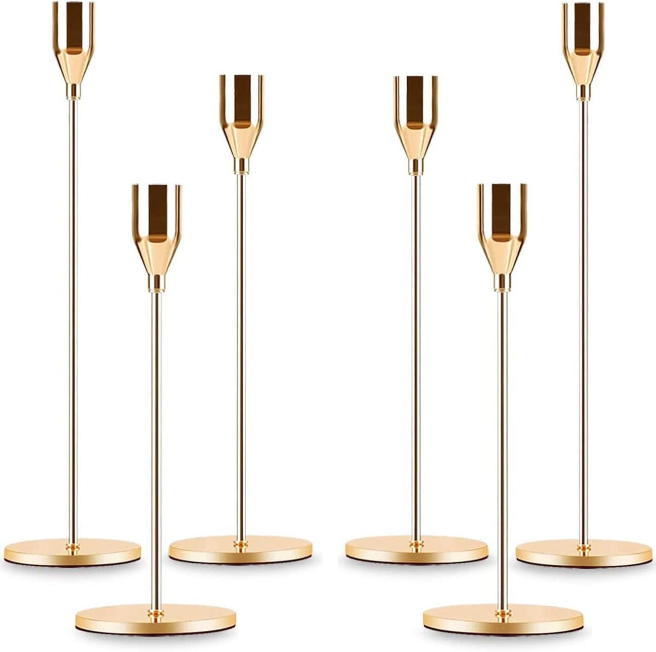 Candles & Holders - Gold Taper Candle Holder Set of 6, Brass Gold Tall Candlestick Holders, Metal Vintage Candle Stickers Long Holder Set, Pillar Decorative Candle Holder Fits 3/4 Inch Candle for Wedding, Dinner, Party