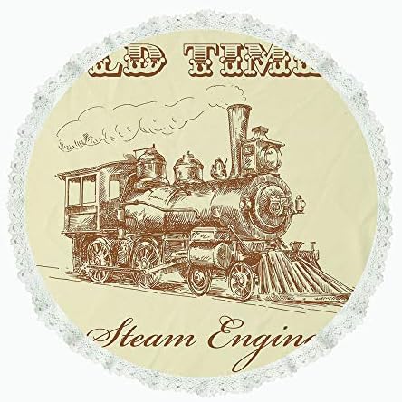 iPrint 36" Round Polyester Linen Tablecloth,Steam Engine,Old Times Train Vintage Hand Drawn Iron Industrial Era Locomotive,Ivory Pale Caramel,for Dinner Kitchen Home Decor