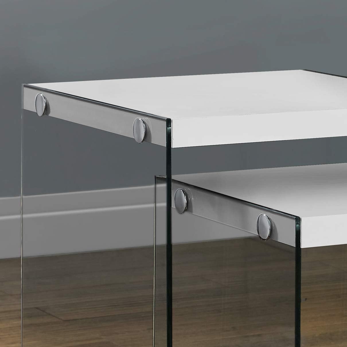 Monarch Specialties ,Nesting Table, Tempered Glass, Glossy White: Furniture & Decor