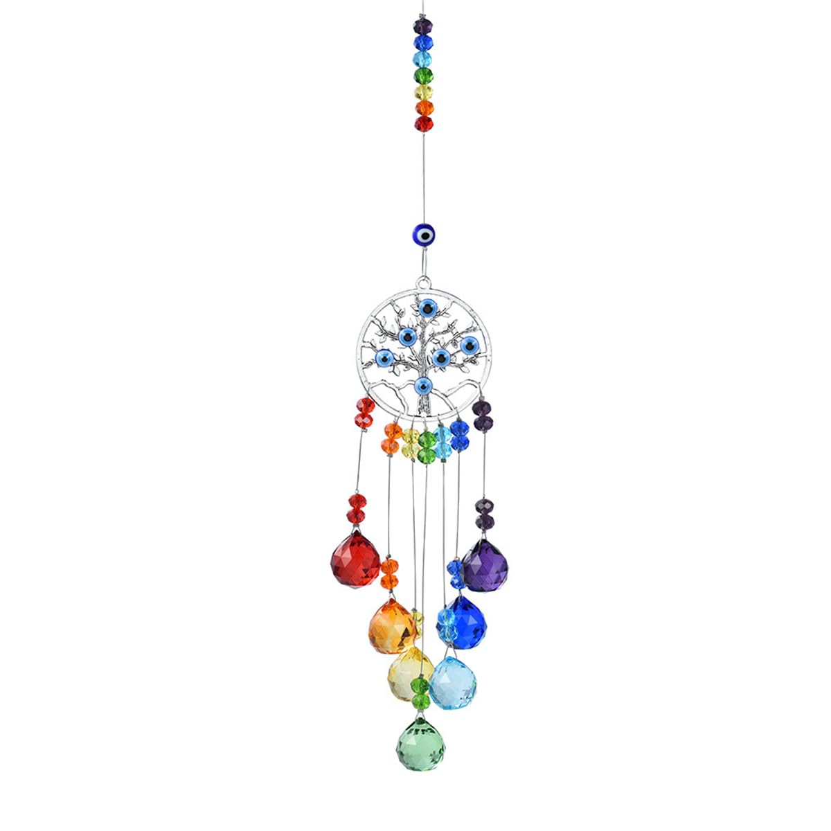 Soulnioi Chakra Crystal Evil Eye Wind Chimes, Turkish Evil Eye Energy Crystal Balls Suncatcher Hanging Ornament for Home Decor Lucky Gift — image 1