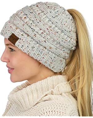 BeanieTail Soft Stretch Cable Knit Messy High Bun Ponytail Beanie Hat!