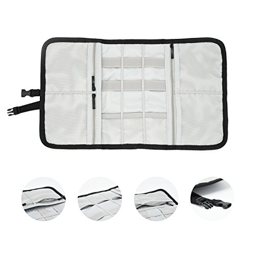 Patu Roll Up Folding Travel Organizer Case for Cables, Memory Cards, Flash Disks, Earphones, Portable Hard Drives, Power Banks or Adapters, or Other Small Electronics and Accessories, Gray