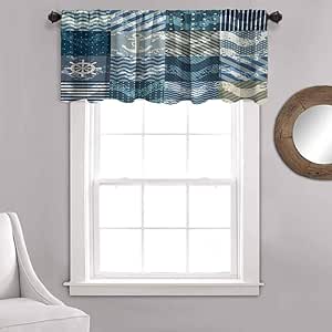 LCGGDB Nautical Window Valances,Marine Theme Wave Patterns ...