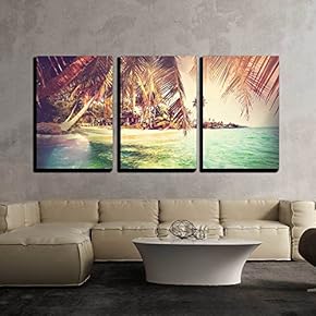 3 Piece Canvas Wall Art - Serenity Beach - Modern Home Art Stretched and Framed Ready to Hang - 24"x36"x3 Panels